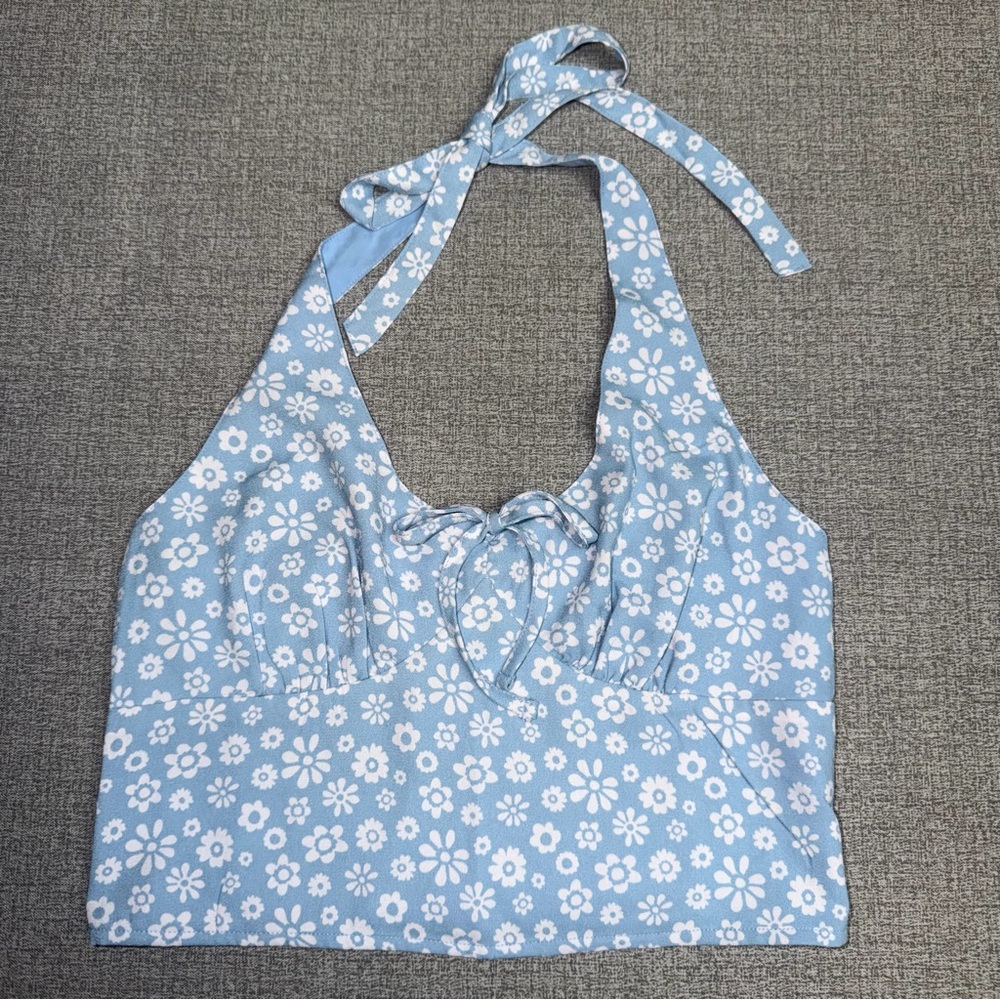 Hollister Blue Floral Smocked Halter Crop‎ Top